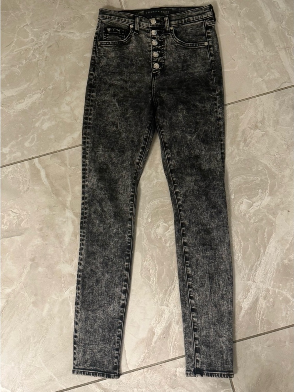 Veronica Beard Black Acid-Wash High-Rise Skinny Jeans